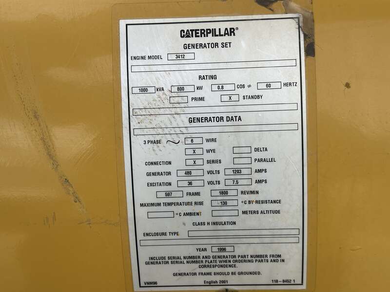 Used Caterpillar 3412 Diesel Generator, 1109 Hrs