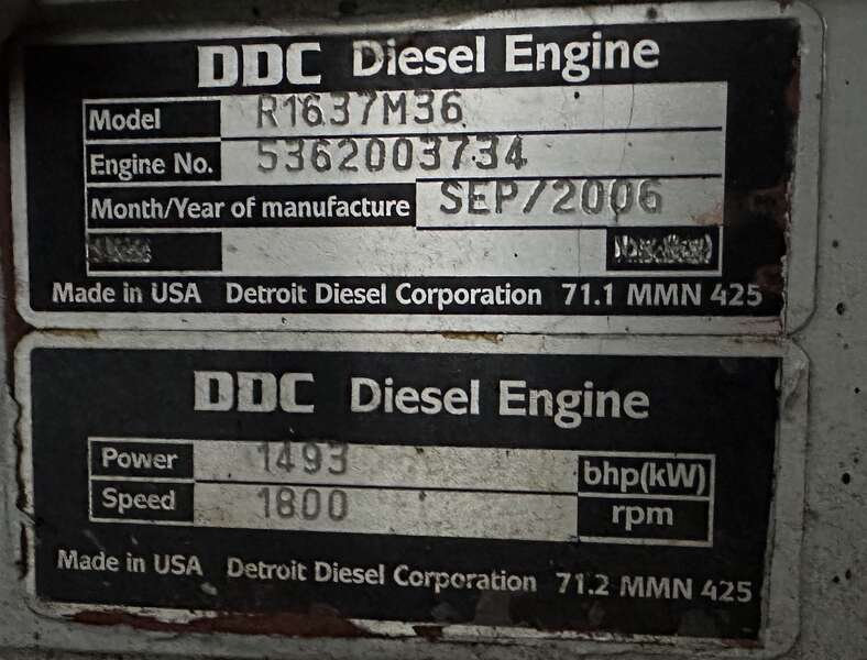 Used MTU / Detroit Diesel 1000DSEB Diesel Generator, 784 Hrs, EPA Tier 1