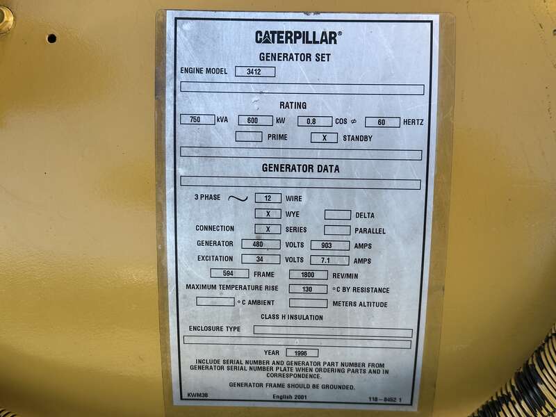 Used Caterpillar 3412 Diesel Generator, 874 Hrs