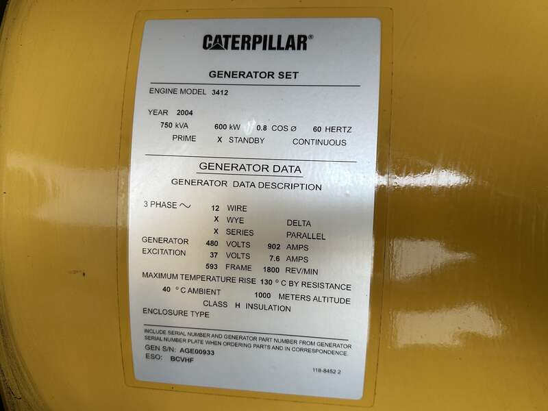 Used Caterpillar 3412 Diesel Generator, 904 Hrs