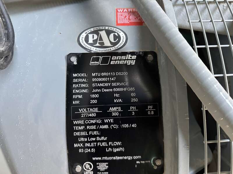 Used MTU DS200 Diesel Generator, 34 Hrs, EPA Tier 3