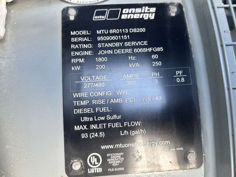 Used MTU DS200 Diesel Generator, 27 Hrs, EPA Tier 3