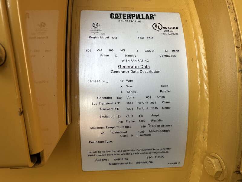 Used Caterpillar C15 Diesel Generator 582 Hrs EPA Tier 2  