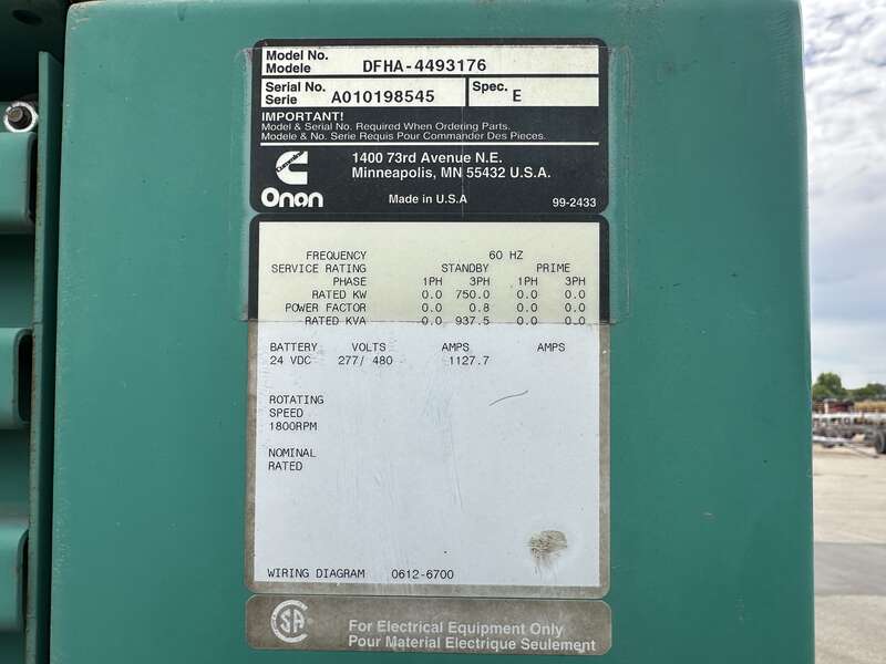 Used Cummins DFHA QST30-G1 Diesel Generator 554 Hrs