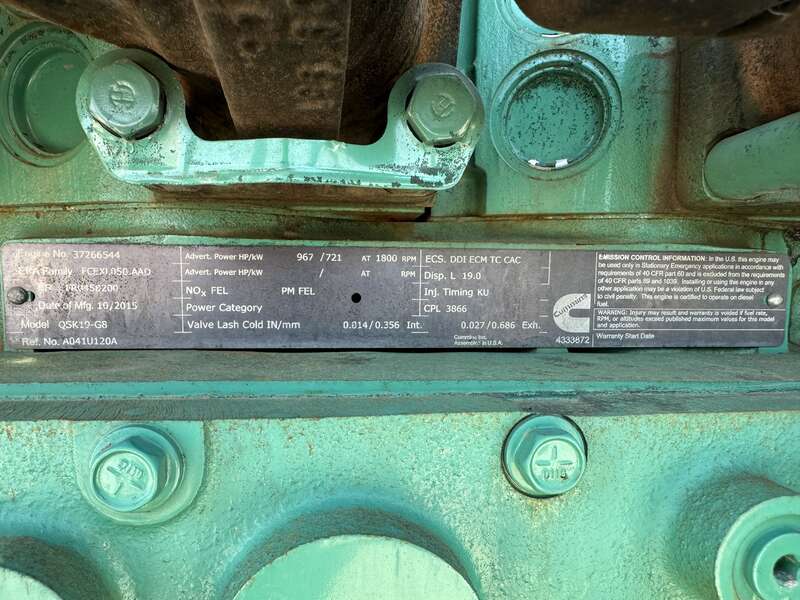 Used Cummins DQPAA QSK19-G8 Diesel Generator, 45 Hrs, EPA Tier 2