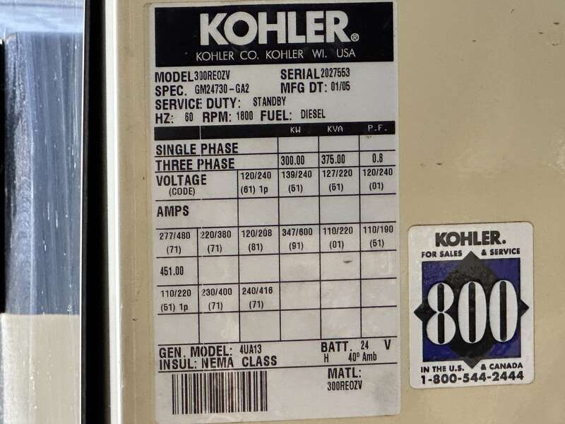 Used Kohler 300REOZV  Diesel Generator, 308 Hrs