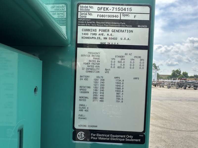 Used Cummins DFEK QSX15-G9 NR2 Diesel Generator 356 Hrs EPA Tier 2