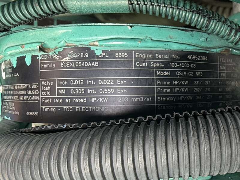 Used Cummins DSHAB QSL9-G2 NR3 Diesel Generator, 450 Hrs, EPA Tier 3