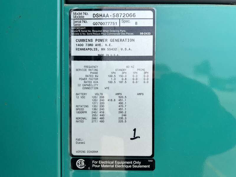 Used Cummins DSHAA QSL9-G2 Diesel Generator, 196 Hrs, EPA Tier 3