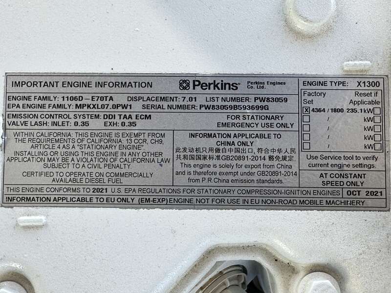 Used Blue Star Power Systems PD200 Perkins 1106D-E70TAG5 Diesel Generator, 332 Hrs, EPA Tier 3