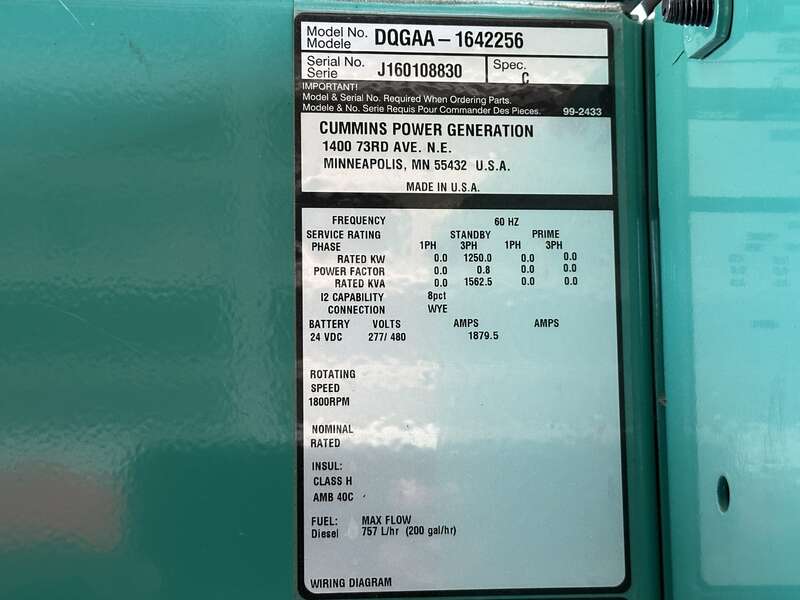 Used Cummins DQGAA Diesel Generator, 241 Hrs, EPA Tier 2
