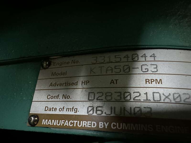 Used Cummins DFLC KTA50-G3 Diesel Generator, 572 Hrs