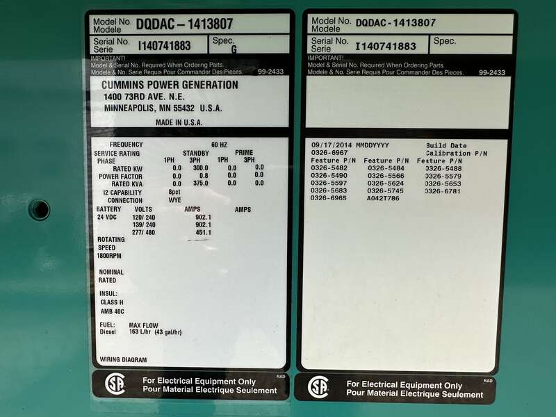 Cummins DQDAC QSL9-G7 Diesel Generator, 291 Hrs, EPA Tier 3