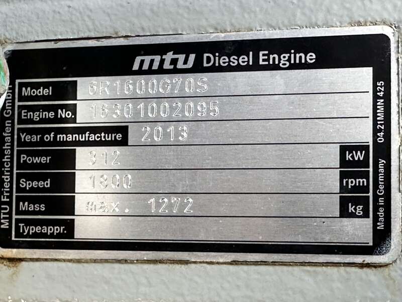 Used MTU DS250 6R1600G70S Diesel Generator, 390 Hrs, EPA Tier 3