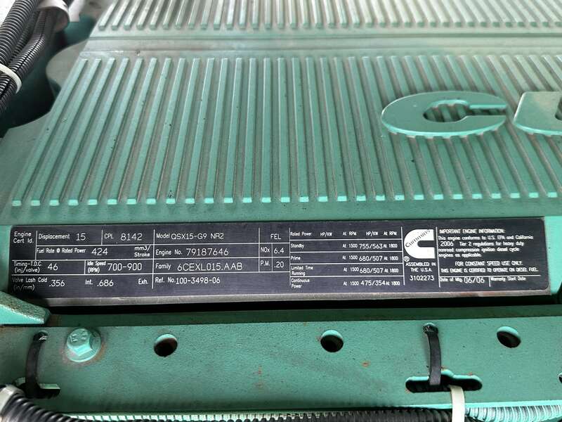 Cummins DFEK QSX15-G9 NR2 Diesel Generator, 501 Hrs, EPA Tier 2