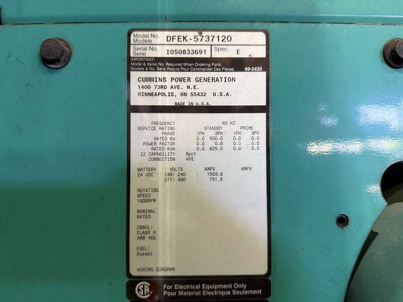Cummins DFEK QSX15-G9 Diesel Generator, 372 Hrs, EPA Tier 2