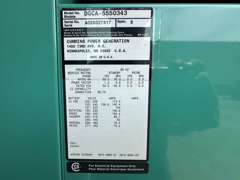 Used Cummins 4TB3.9-G4 Diesel Generator, 844 Hrs