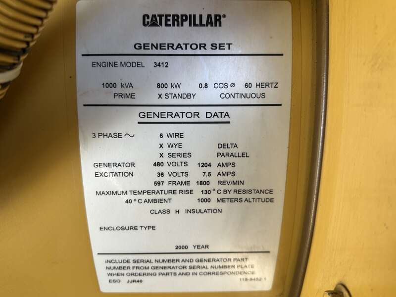 Used Caterpillar 3412 Diesel Generator, 852 Hrs