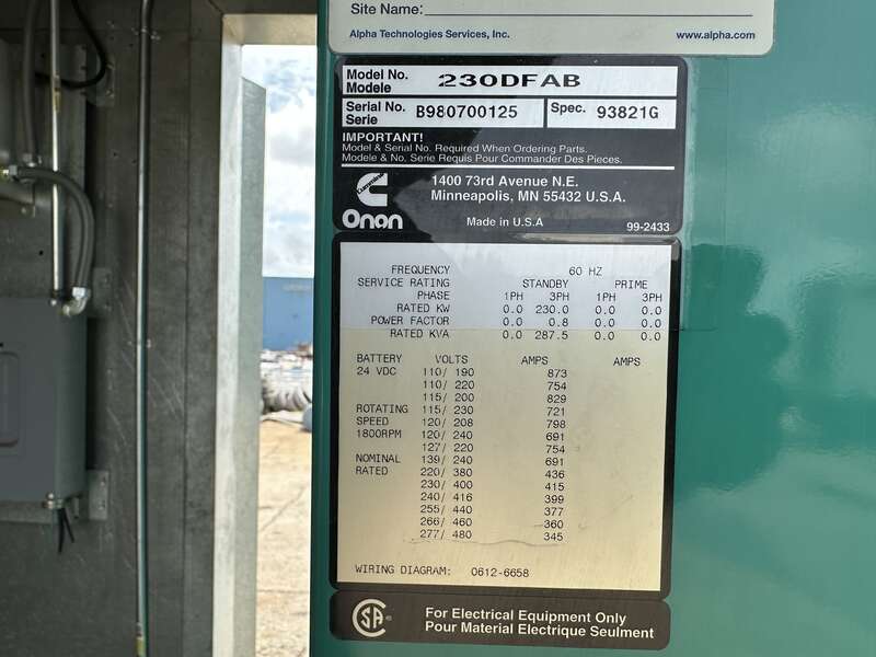 Used Cummins DFAB Diesel Generator, 268 Hrs