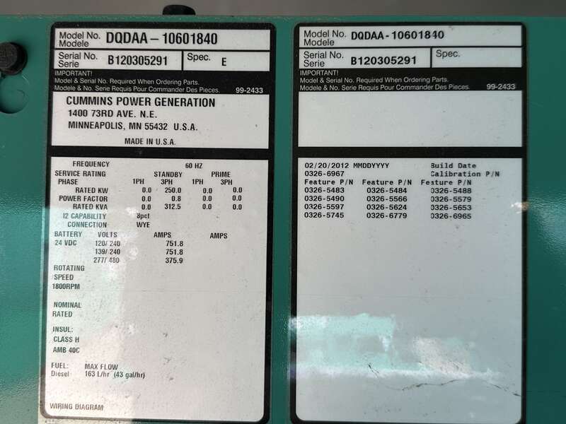 Used Cummins DQDAA QSL9-G7 Diesel Generator, 434 Hrs, EPA Tier 3