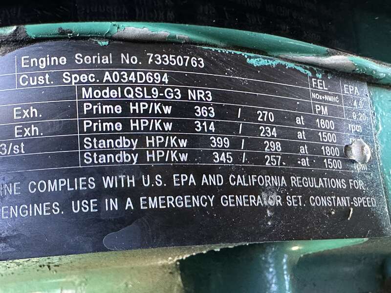 Used Cummins DQDAA QSL9-G7 Diesel Generator, 434 Hrs, EPA Tier 3