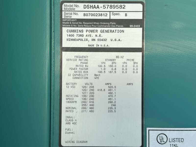 Used Cummins DSHAA QSL9-G2 Diesel Generator, 42 Hrs, EPA Tier 3