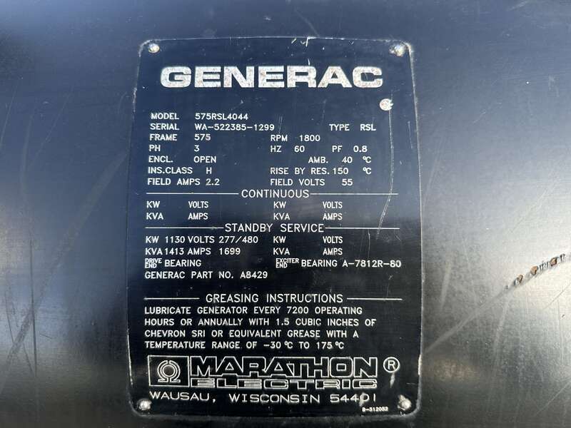 Used Generac 1000 kW S12H-PTA Diesel Generator, 542 hrs