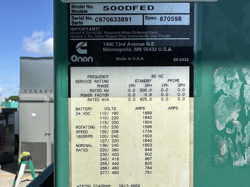 Used Cummins DFED KTA19-G4 Diesel Generator, 83 Hrs