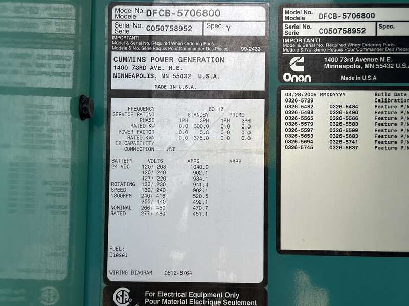 Used Cummins DFCB Diesel Generator, 148 Hrs