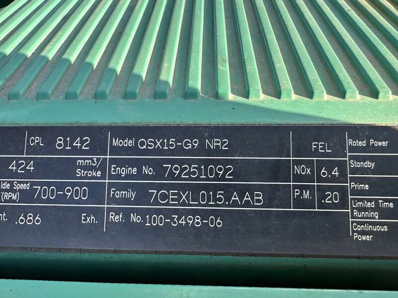 Used Cummins DFEK QSX15-G9 NR2 Diesel Generator 434 Hrs EPA Tier 2