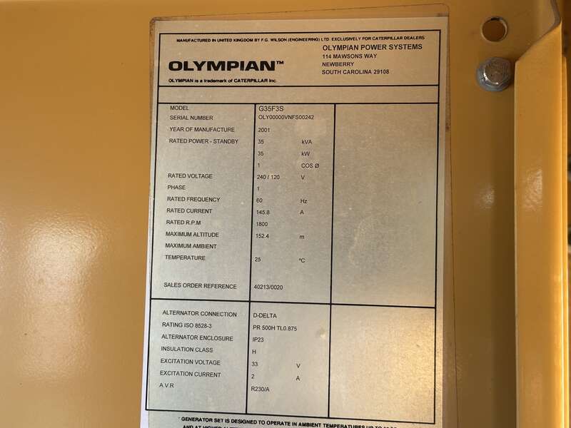 Used Caterpillar / Olympian G35F3S Propane Generator, 611 Hrs, Single Phase