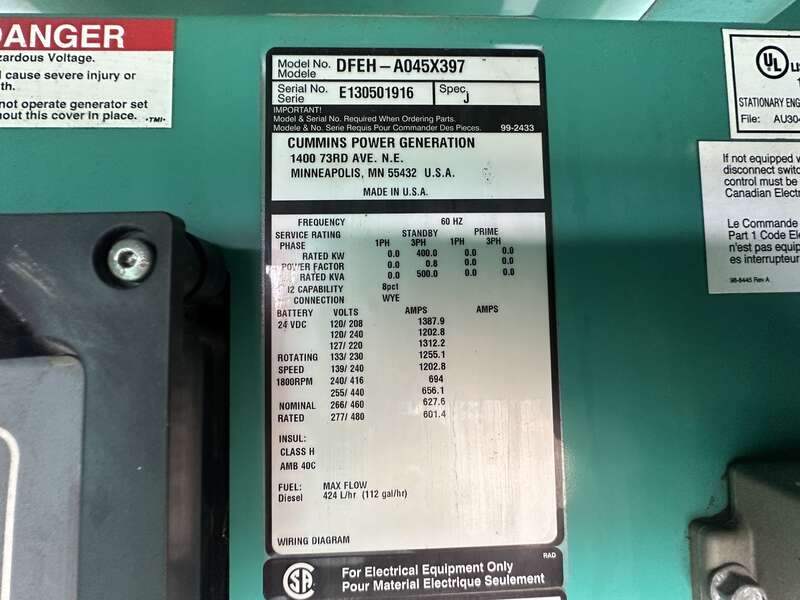 Used Cummins DFEH QSX15-G9 NR2 Diesel Generator 226 Hrs EPA Tier 2