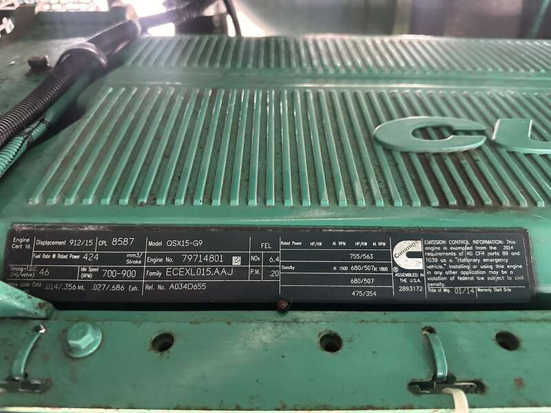 Used Cummins DFEJ QSX15-G9 NR2 Diesel Generator 222 Hrs EPA Tier 2