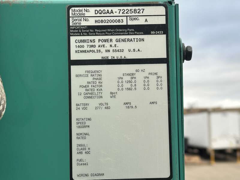 Used Cummins DQGAA Diesel Generator, 610 Hrs, EPA Tier 2
