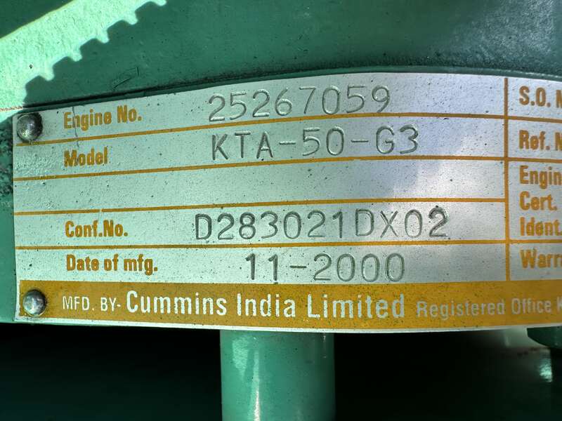 Used Cummins DFLC KTA50-G3 Diesel Generator, 827 Hrs