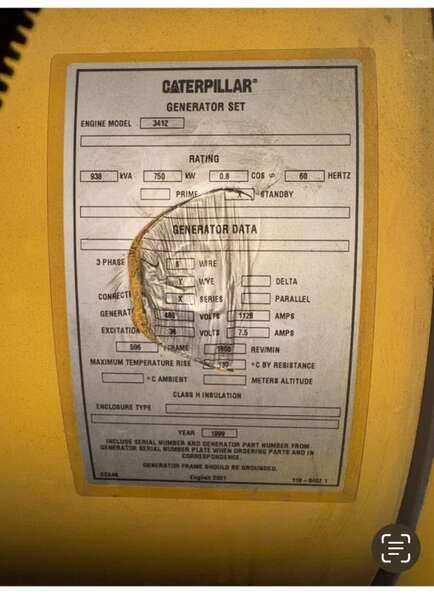 Used Caterpillar 3412 Diesel Generator, 502 Hrs
