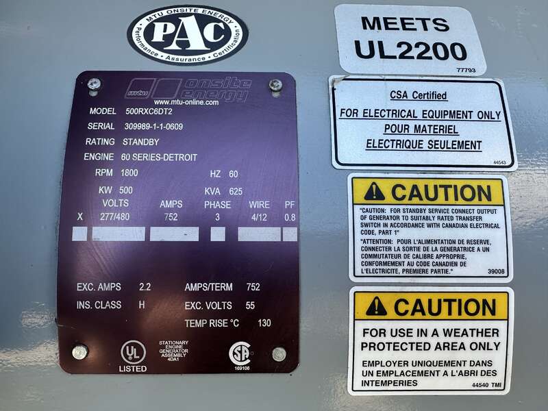Used MTU 500RXC6DT2 Diesel Generator 501 Hrs EPA Tier 2