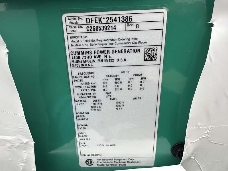 New Cummins DFEK QSX15-G9 Diesel Generator EPA Tier 2                            