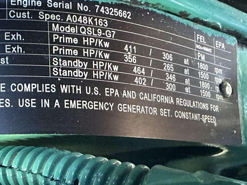 Used Cummins DQDAC QSL9-G7 Diesel Generator, 258 Hrs, EPA Tier 3