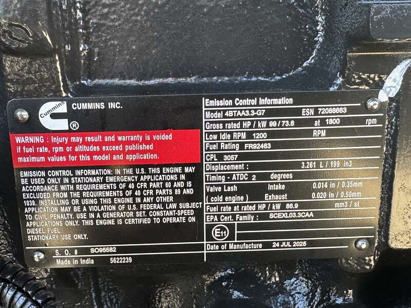 New Cummins C50D6 Diesel Generator, EPA Tier 3 - Single Phase                            