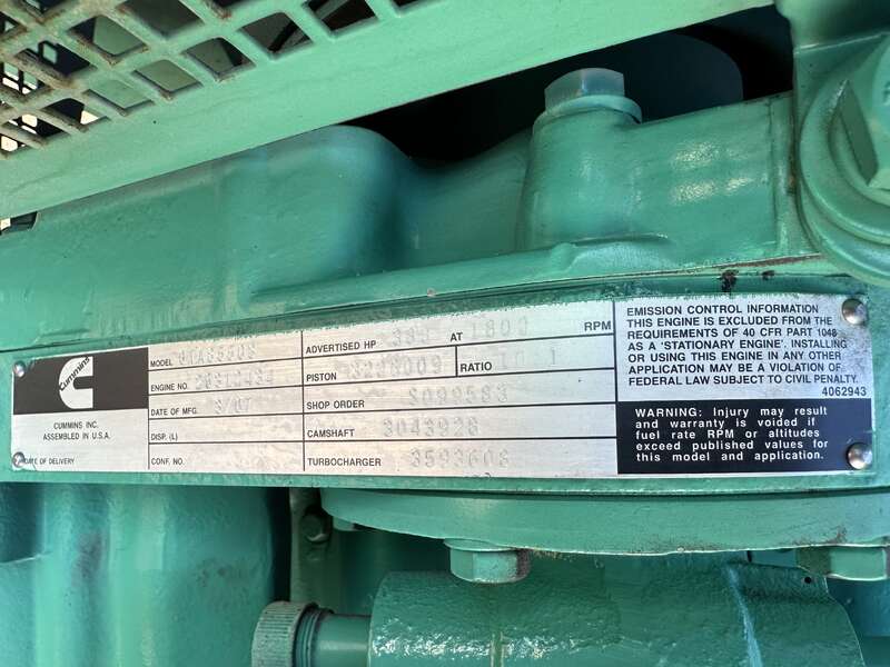Used Cummins GFBC  GTA855-G3 Natural Gas Generator, 1139 Hrs