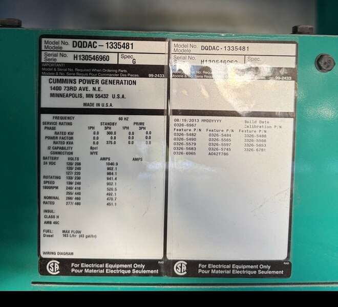 Used Cummins DQDAC QSL9-G7 Diesel Generator, 193 Hrs, EPA Tier 3