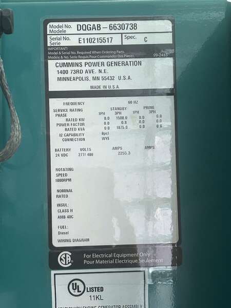 Used Cummins DQGAB Diesel Generator, 230 Hrs, EPA Tier 2