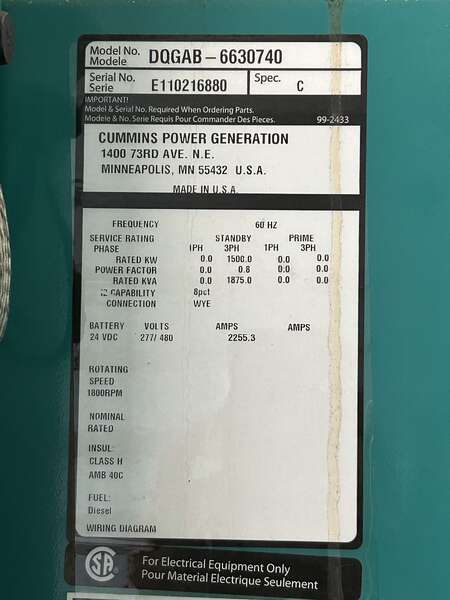 Used Cummins DQGAB Diesel Generator, 226 Hrs, EPA Tier 2