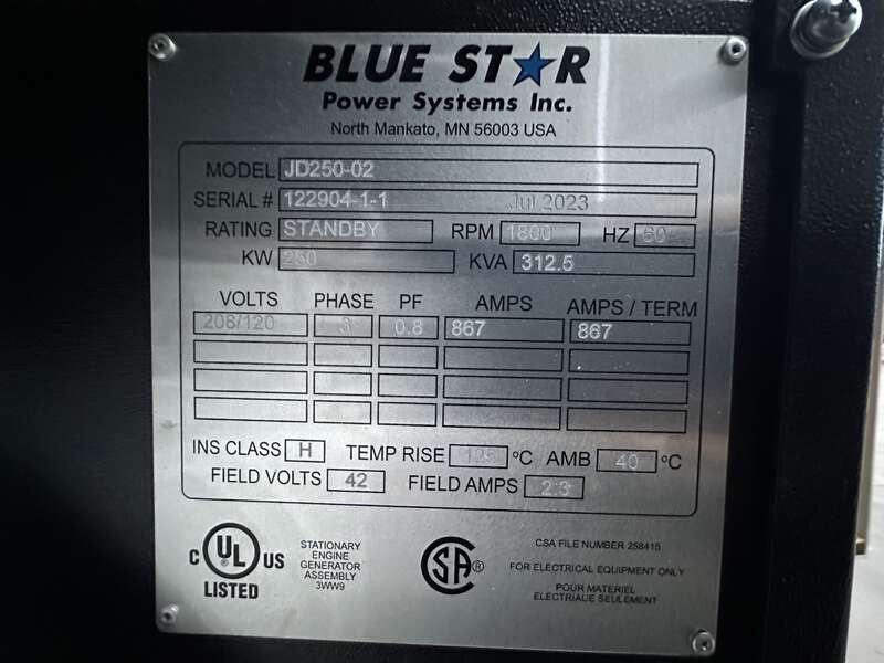 New Blue Star Power Systems JD250 John Deere 6090HF484 Diesel Generator, 0 Hrs, EPA Tier 3