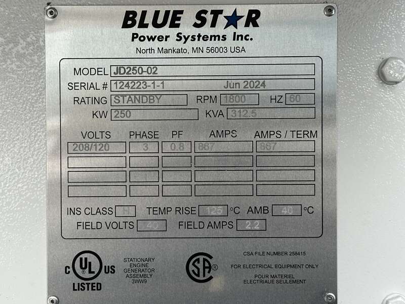 New Blue Star Power Systems JD250 John Deere 6090HF484 Diesel Generator, 0 Hrs, EPA Tier 3 