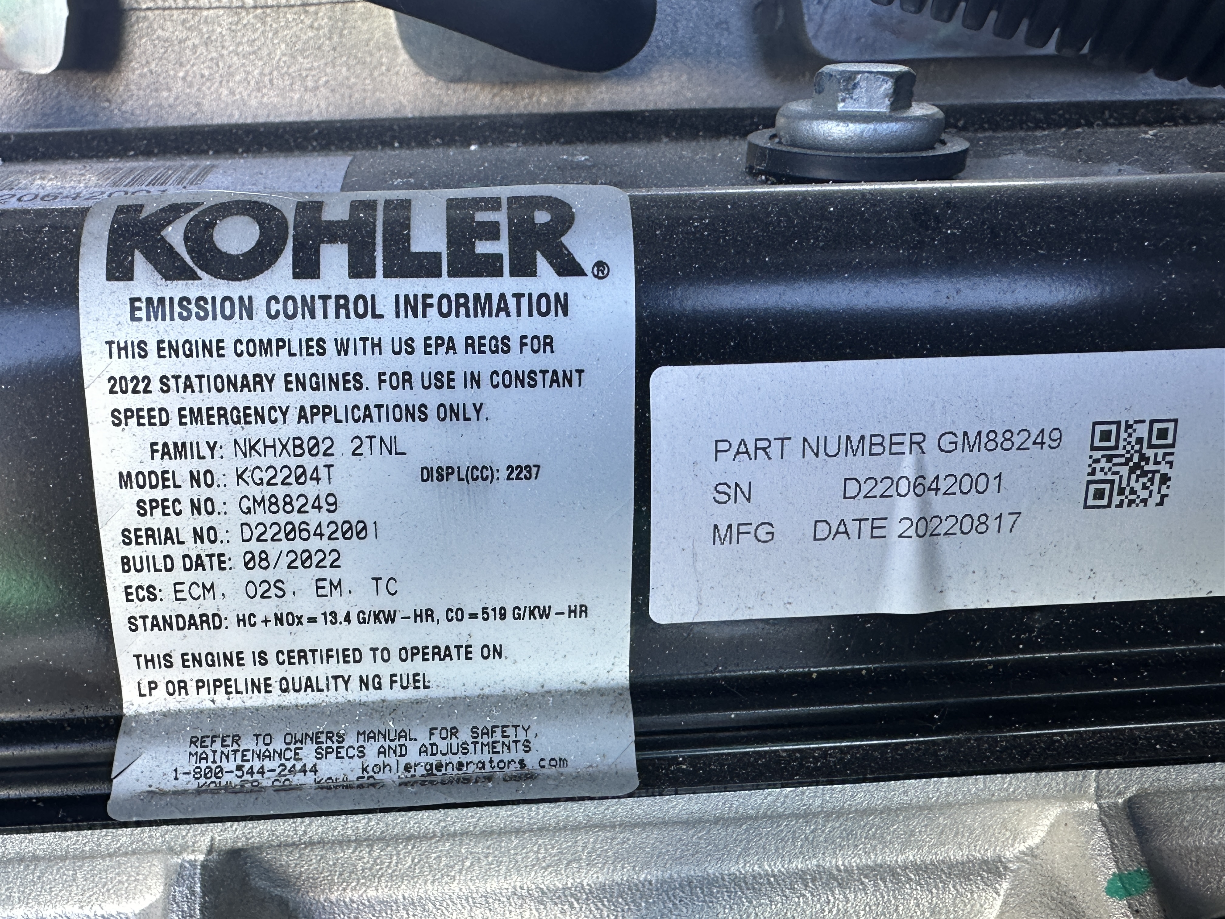 New Kohler 30CCL Natural Gas / Propane Generator 0 Hrs EPA