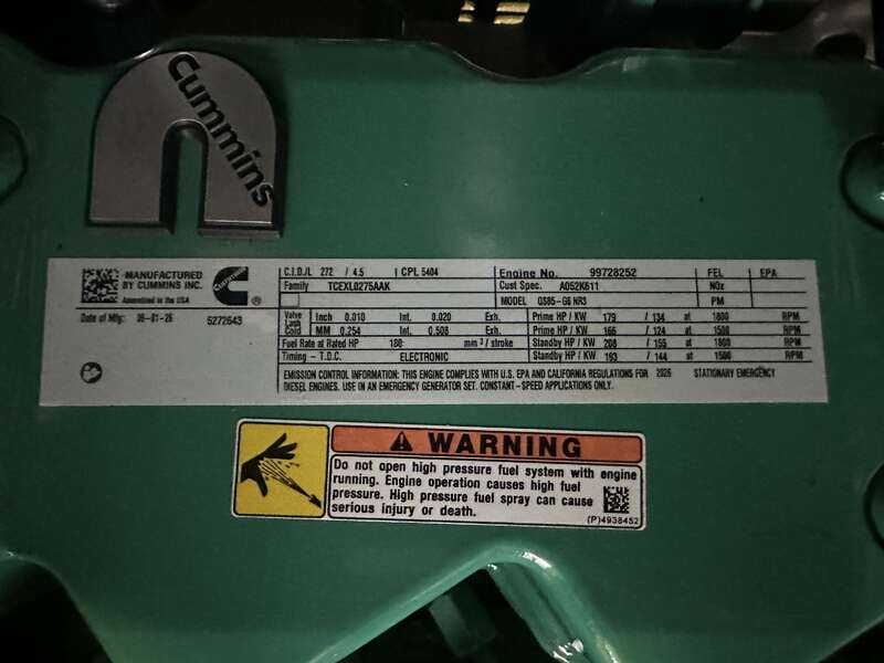 New Cummins C125D6C QSB5-G6 NR3 Diesel Generator, EPA Tier 3                            