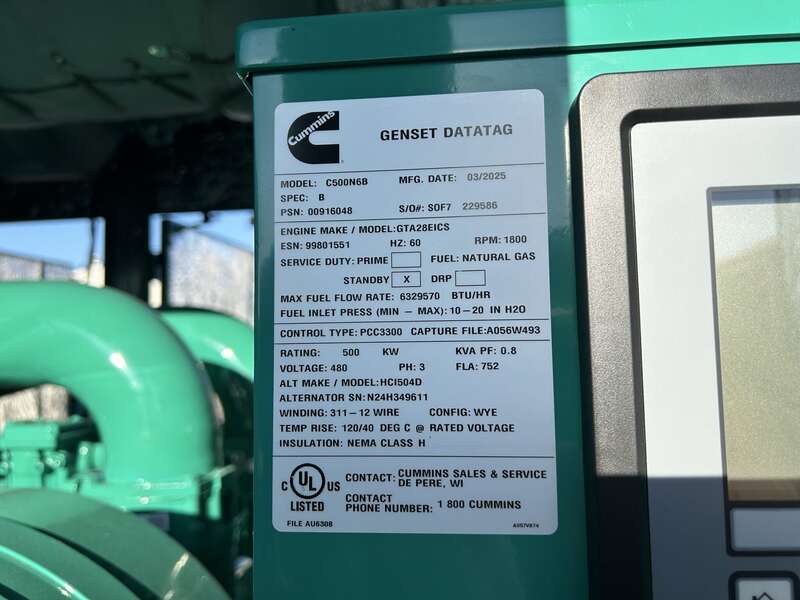 New Cummins C500N6B Natural Gas Generator 0 Hrs EPA Certified                            