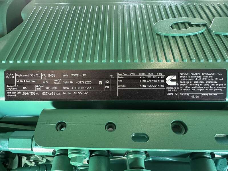 New Cummins DFEJ QSX15-G9 Diesel Generator EPA Tier 2 